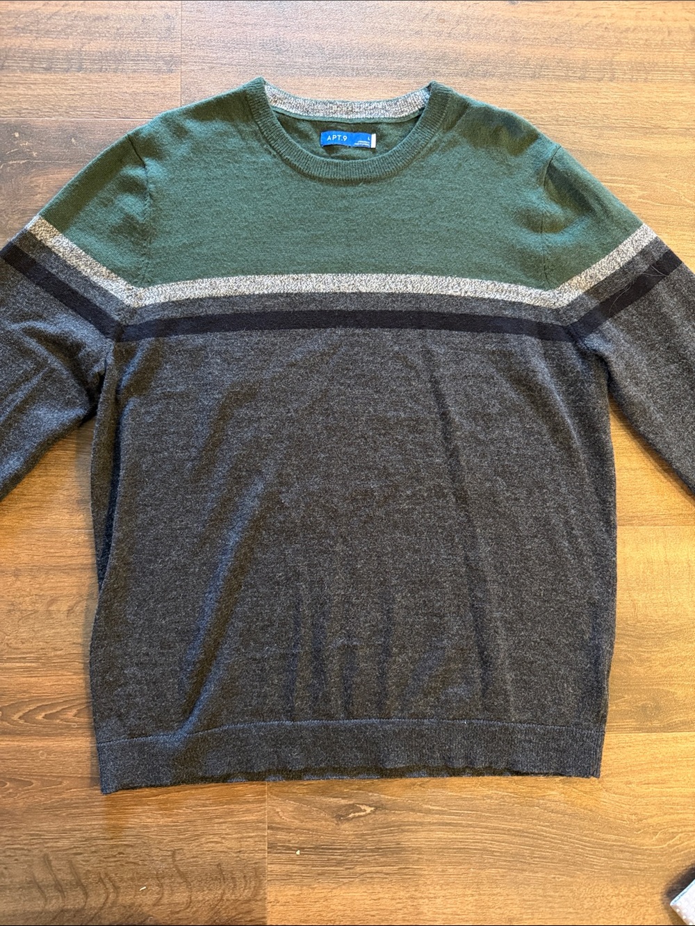 Men’s Apt. 9 Green and Gray Striped Crewneck Sweater
